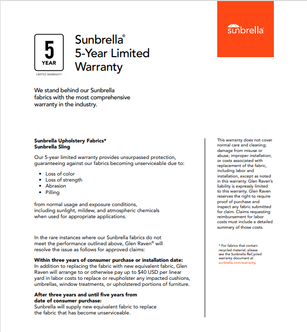 Sunbrella Fabric Warranty